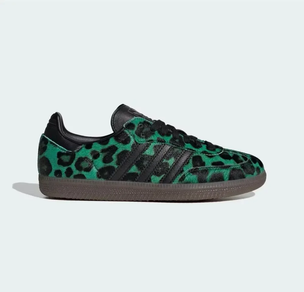 ADIDAS ORIGINALS WOMEN'S 7.5 SAMBA OG LEOPARD SEMI SCREAMING GREEN HQ9374 NWOB